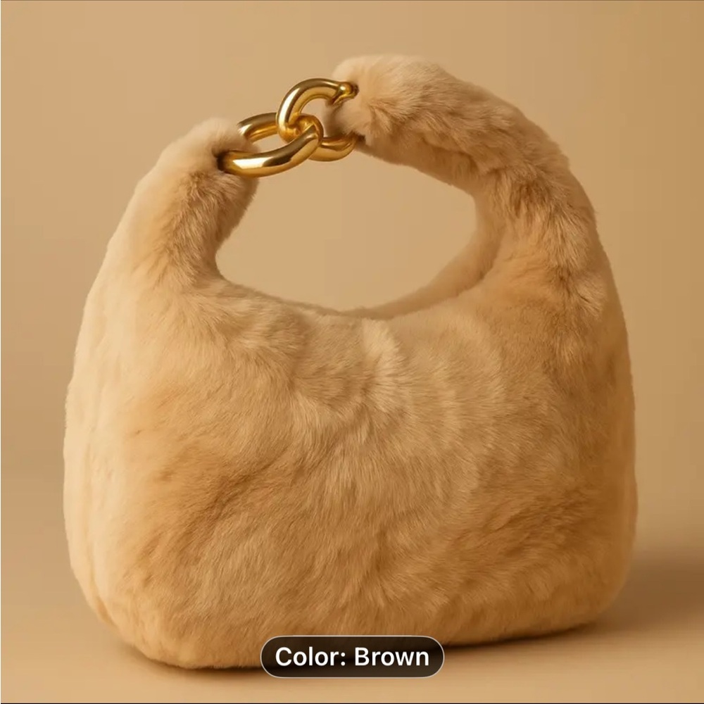 Turn heads with this Luxury Plush Handbag for Women –Faux Fur with Gold Chain.